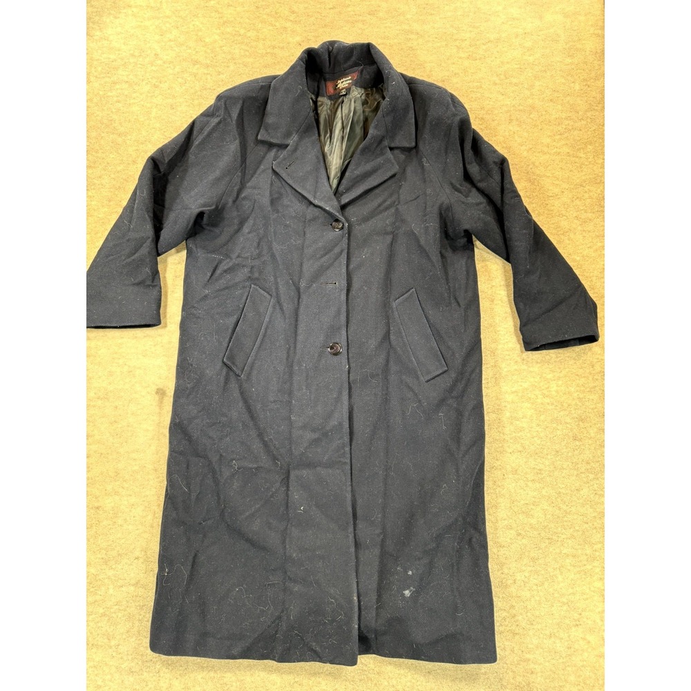 Stephanie Mathews Trench Coat Womens Navy Blue Notch Lapel Wool Winter Coat 6P